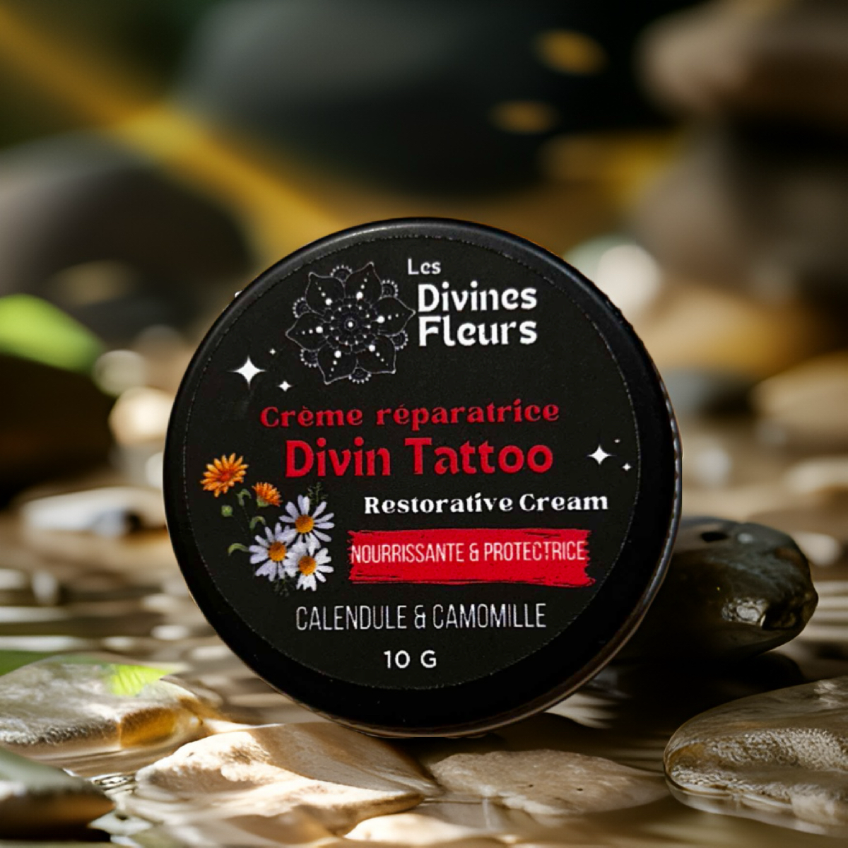 Divin Tattoo : Crème réparatrice Calendule et Camomille nourrissante et protectrice 10gr